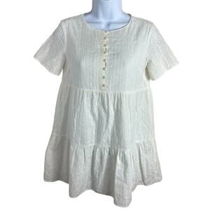 Madewell Petite Embroidered Eyelet Button-Front Tiered Mini Dress Sz XXS P White